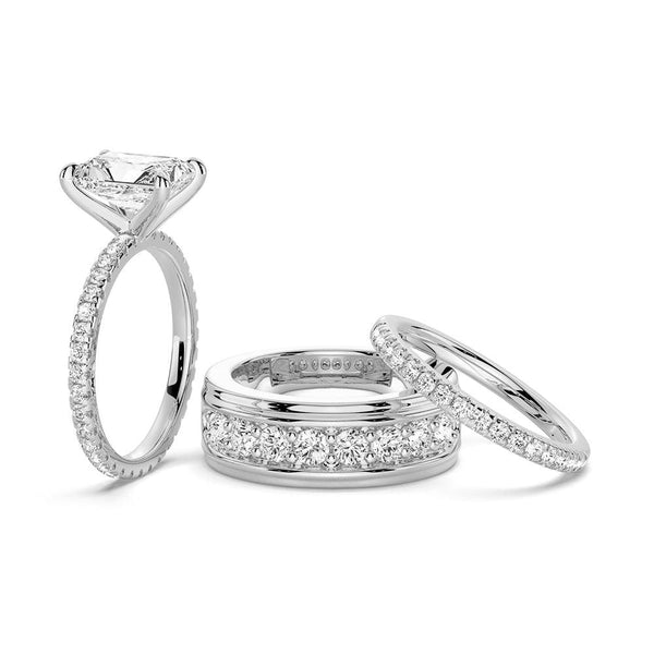 Solitaire Radiant Cut Moissanite Ring Set with Matching Wedding Band