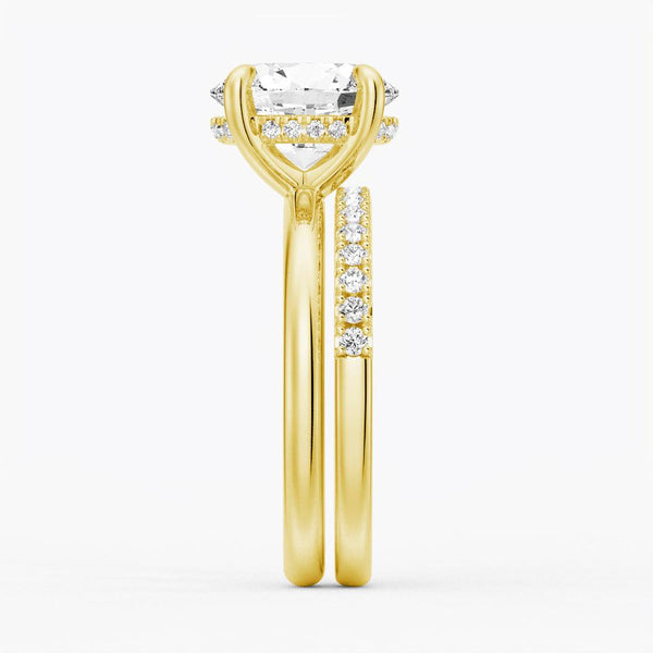 Oval Solitaire Hidden Halo Moissanite Ring Set with Matching Stacking Band