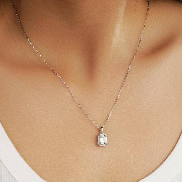 2 CT. Halo Emerald cut Pendant Diamond Necklace