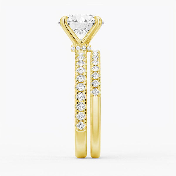 Pavé Band Round Moissanite Engagement Ring With Hidden Halo