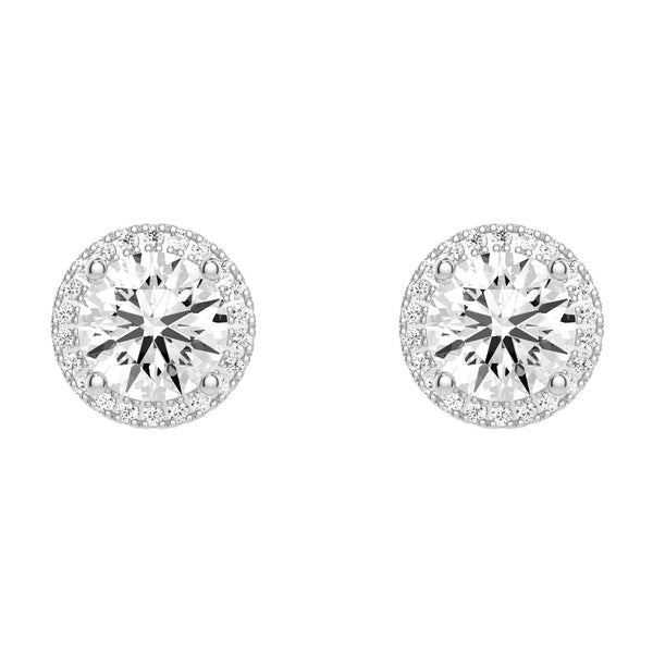 Round Moissanite Solitaire V Bale Pendant With Pavé Halo Stud Earrings