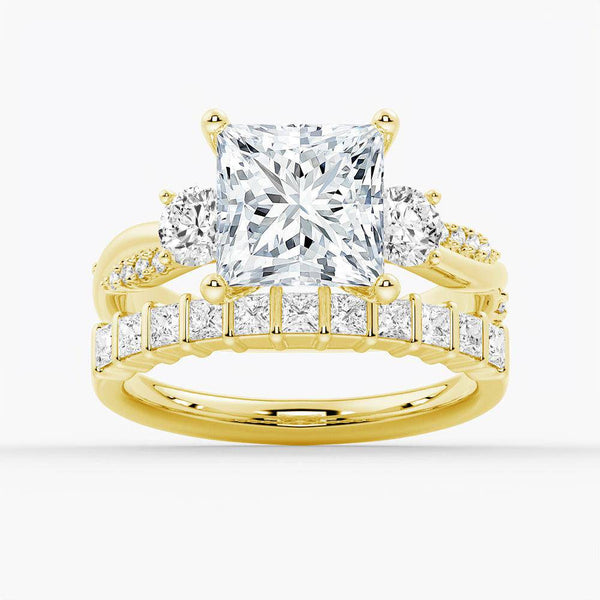 Twisted Band Princess CutThree Stone Moissanite Engagement Ring