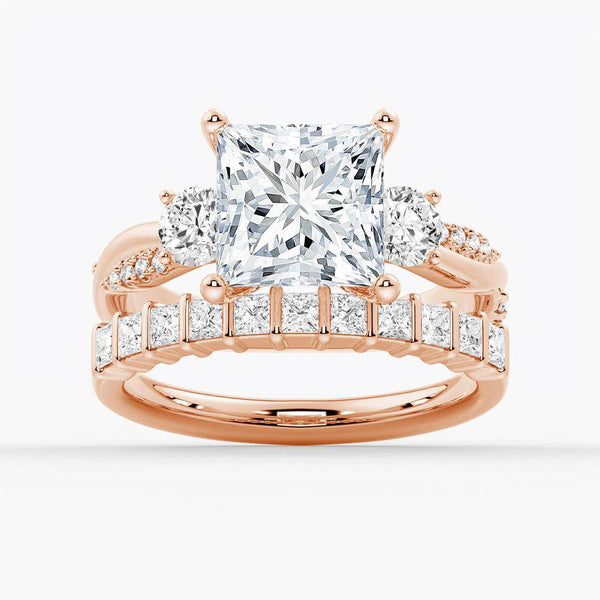 Twisted Band Princess CutThree Stone Moissanite Engagement Ring