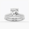 Cushion Cut Solitaire Moissanite Engagement Ring With Hidden Halo
