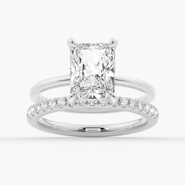 Four Prong Radiant Solitaire Moissanite Engagement Ring With Hidden Halo