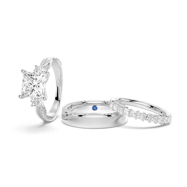 Twist Princess Cut Moissanite Couple's Ring Set with Men's Wedding Band