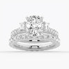 Three Stone Cushion & Half Moon Moissanite Engagement Ring with Pavé Band