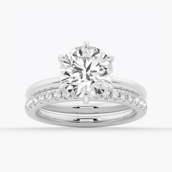 Six Prong Solitaire Moissanite Couple's Ring Set with Men's Wedding Band