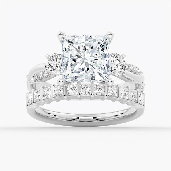 Twisted Band Princess CutThree Stone Moissanite Engagement Ring