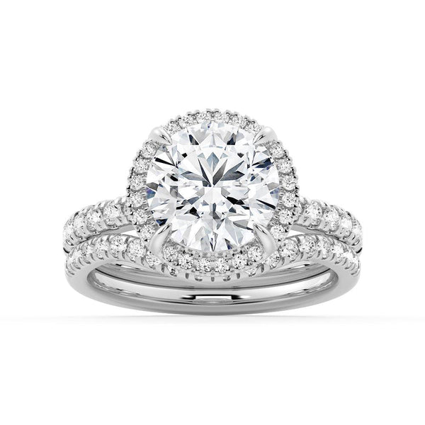 Half Eternity Round Cut Moissanite Halo Engagement Ring