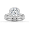 Cushion Cut Halo Moissanite Engagement Ring Set with Matching Wedding Band