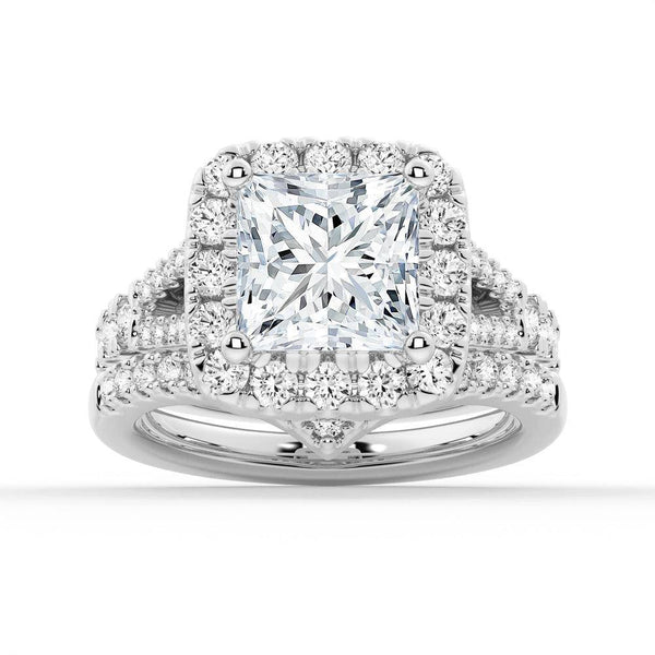 Princess Cut Split Shank Moissanite Halo Engagement Ring