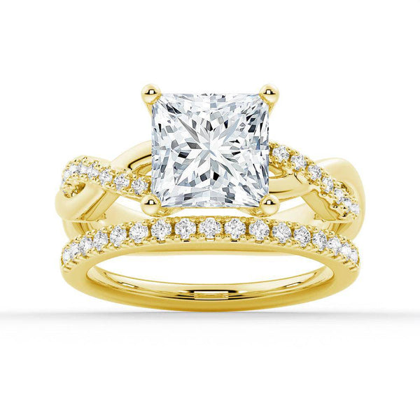 Twist Band Princess Cut Moissanite Ring Set with Matching Wedding Band