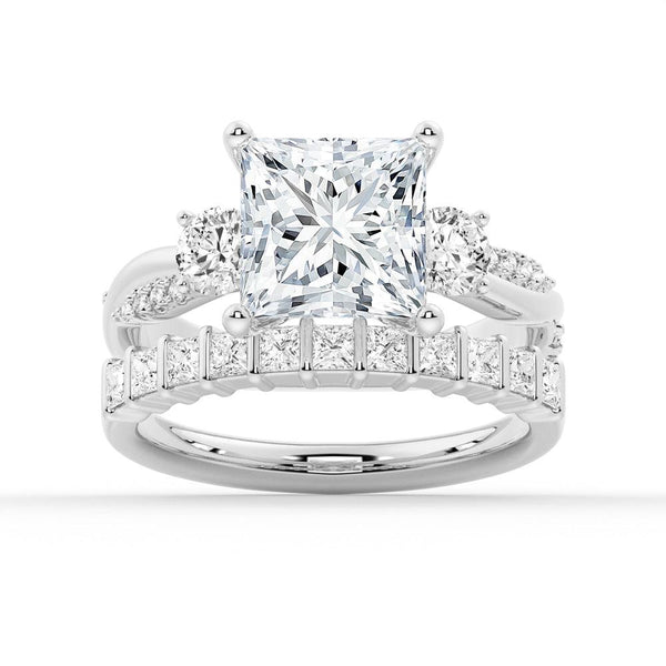 Twist Princess Cut Moissanite Couple's Ring Set with Men's Wedding Band