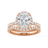 Oval Shaped Micropavé Halo Moissanite Engagement Ring With Eternity Band