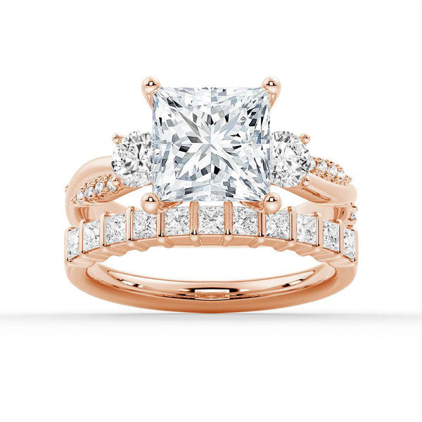 Twist Princess Cut Moissanite Couple's Ring Set with Men's Wedding Band