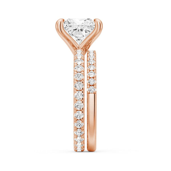 Princess Cut Moissanite Engagement Ring With Eternity Pave Band