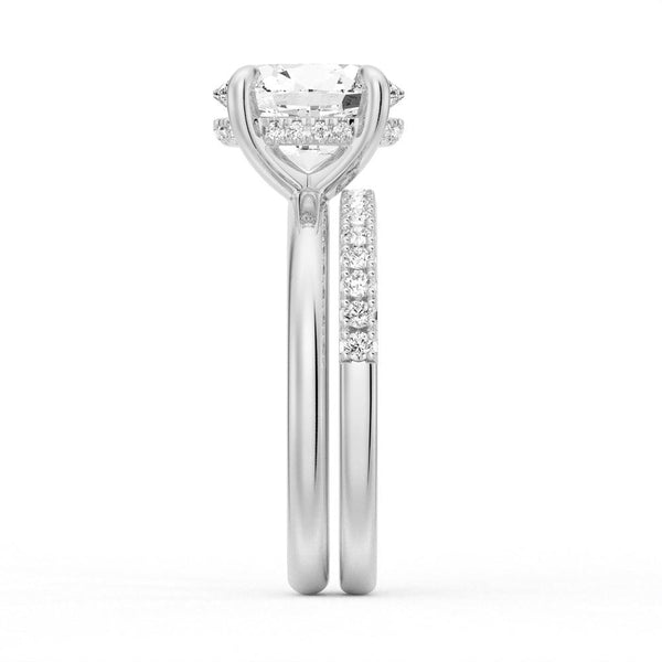 Oval Solitaire Hidden Halo Moissanite Ring Set with Matching Wedding Band