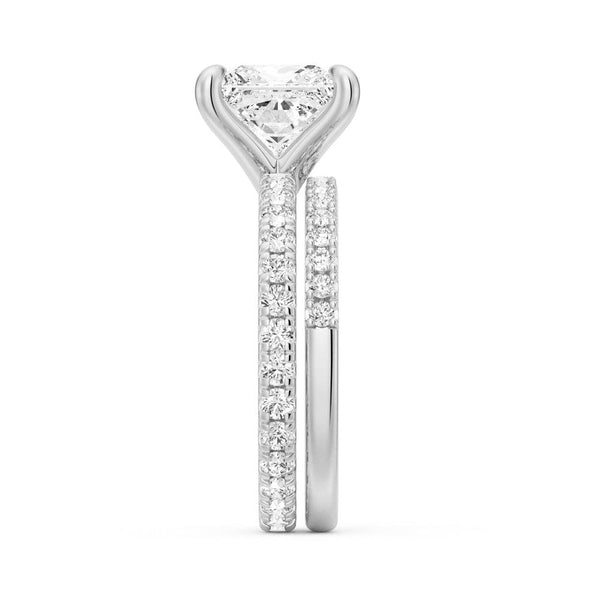 Princess Cut Moissanite Engagement Ring With Eternity Pave Band