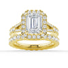 Emerald Cut Split Shank Moissanite Halo Engagement Ring