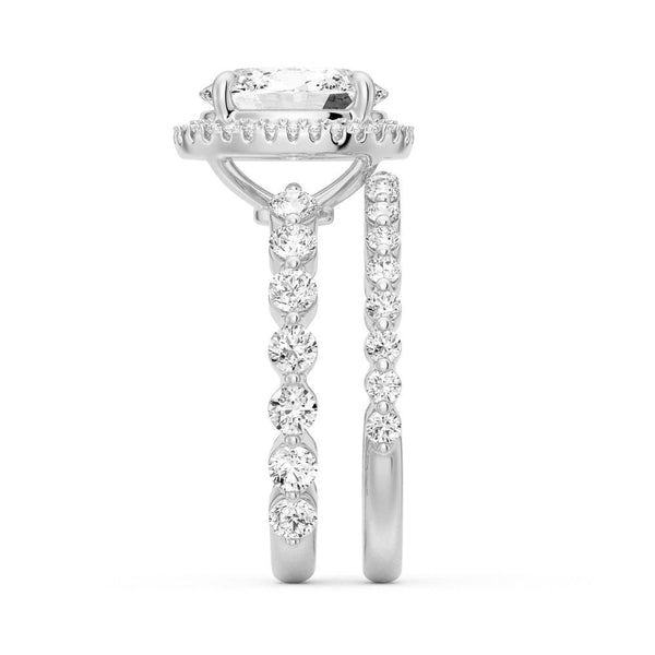 Oval Halo with Pavé Shared Prong Band Moissanite Engagement Ring