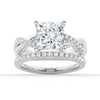 Twist Band Princess Cut Moissanite Couple's Ring Set with Men's Wedding Band