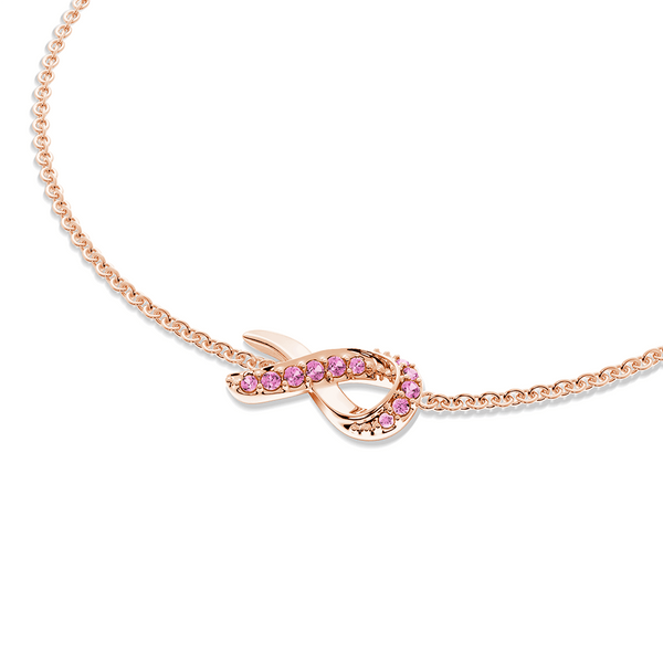 "Faith Over Fear" Ribbon Bracelet In Rose Gold With Pavé Pink Sapphires