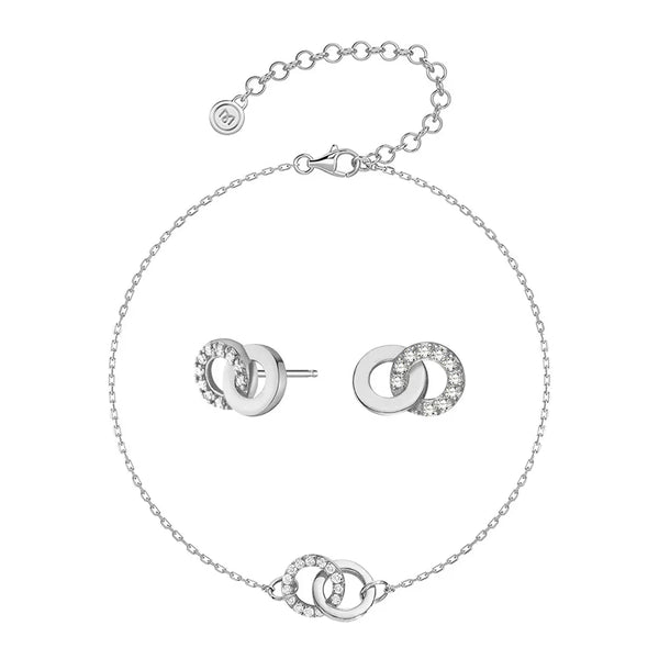 Interlocking Dual Hoop Earrings And Bracelet Set