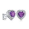 1 CT. Heart Shaped Birthstone Stud Earrings with Halo