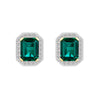 6 Ctw Emerald Cut Emerald Stud Earrings With Moissanite Pave Halo