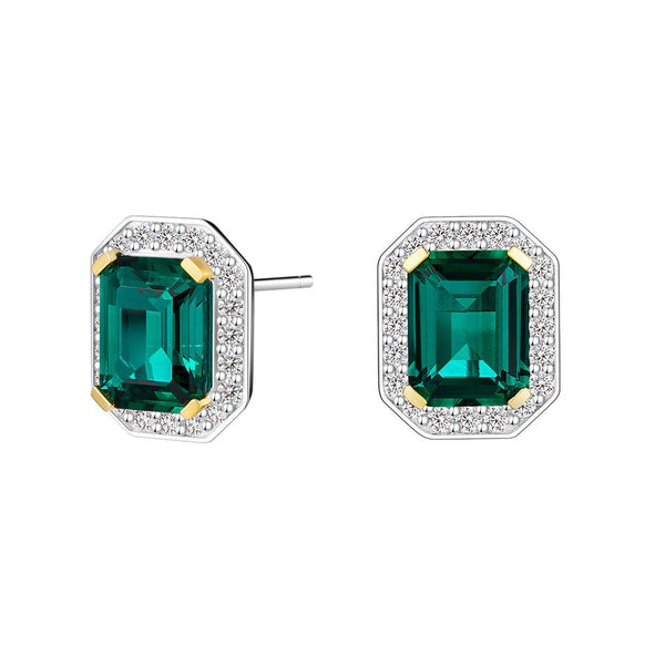 6 Ctw Emerald Cut Emerald Stud Earrings With Moissanite Pave Halo