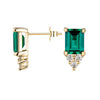4 Ctw Emerald Cut Emerald Stud Earrings With Trio Moissanite Diamonds