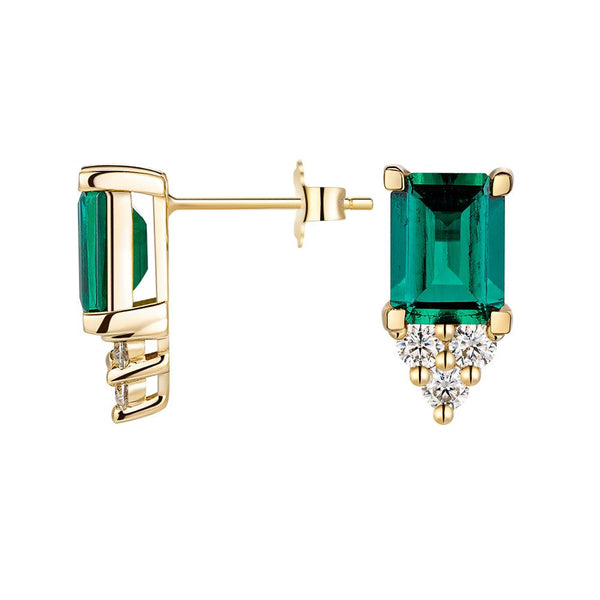 4 Ctw Emerald Cut Emerald Stud Earrings With Trio Moissanite Diamonds