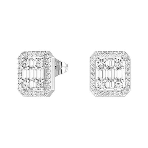 Infinity Halo Lab Grown Diamond Rectangular Cluster Stud Earrings