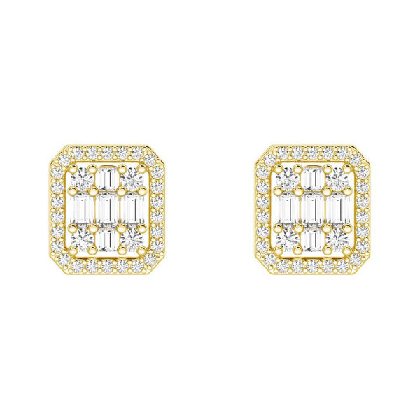 Infinity Halo Lab Grown Diamond Rectangular Cluster Stud Earrings