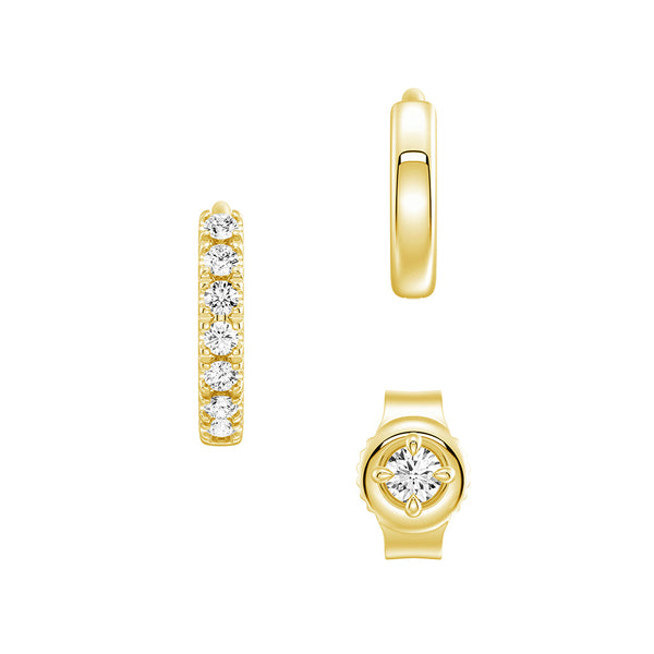 Triple Stack Lab Diamond Stud and Hoop Earrings Set