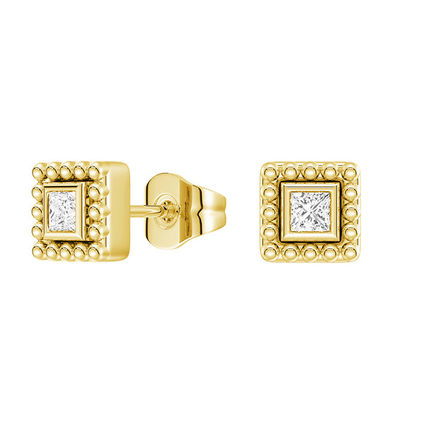 Convertible 2 in 1 Beaded Jacket Stud Earrings with Princess Cut Lab Diamond