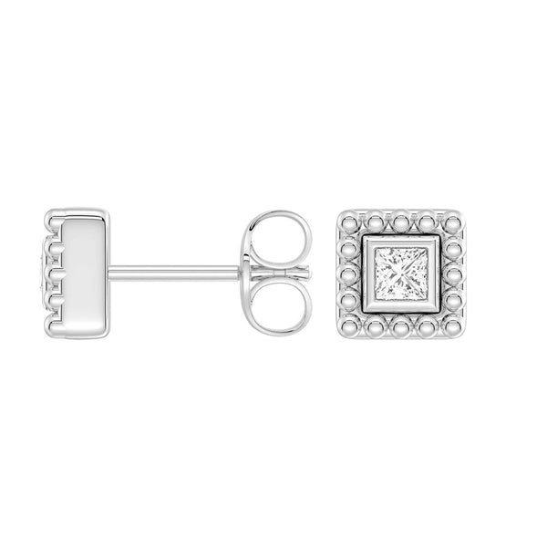 Convertible 2 in 1 Beaded Jacket Stud Earrings with Princess Cut Lab Diamond