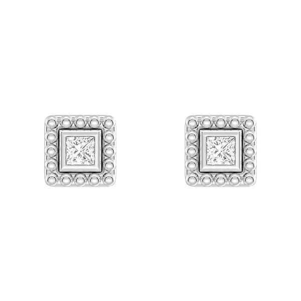 Convertible 2 in 1 Beaded Jacket Stud Earrings with Princess Cut Lab Diamond