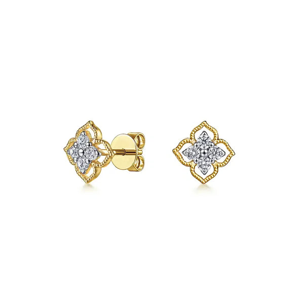 Raised-Edge Clover Diamond Studs with Centered Sparkle