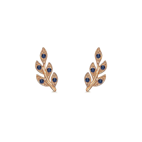 Couture Botanical Foliage Lab Grown Sapphire Stud Earrings