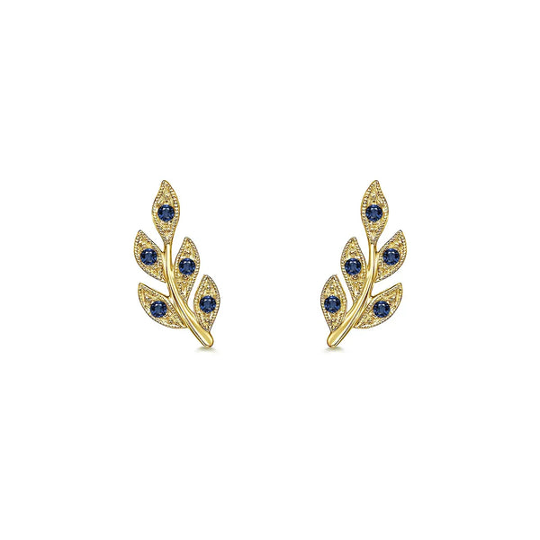 Couture Botanical Foliage Lab Grown Sapphire Stud Earrings