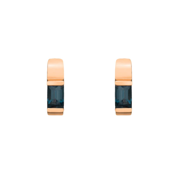 Rectangular London Blue Topaz Hoops with Beveled Edge Gallery Setting