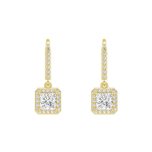 Framed Solitaire Princess Cut Moissanite Drop Earrings