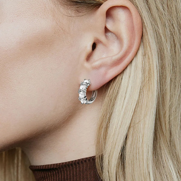 Half Eternity Moissanite Huggie Hoop Earrings