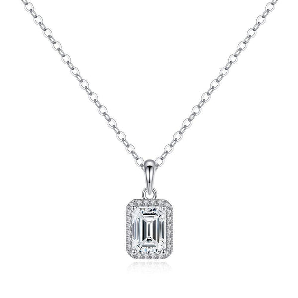 2 CT. Halo Emerald cut Pendant Diamond Necklace