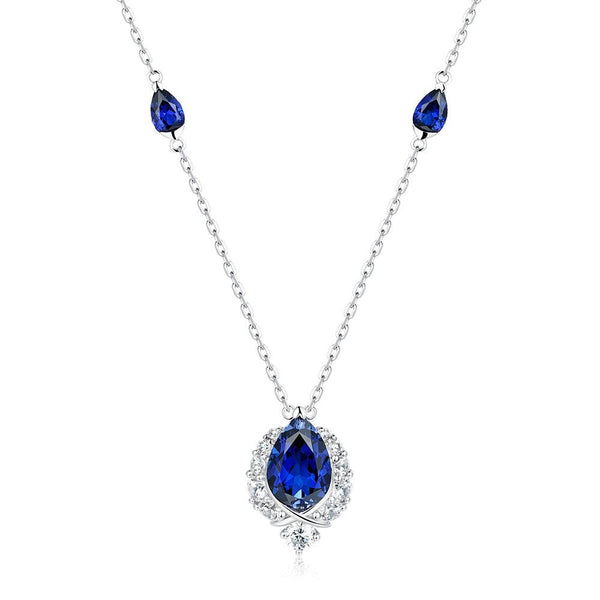 "ENDLESS BLUE" 5.41 Ctw. Pear Shaped Sapphire Necklace
