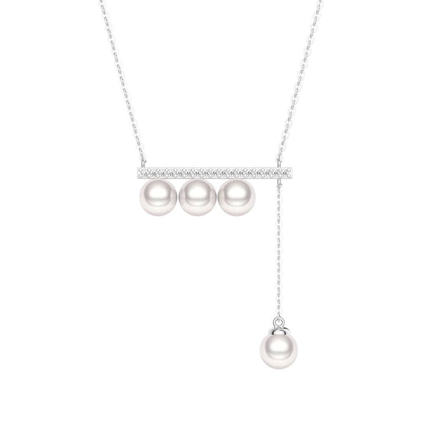 6mm Freshwater Cultured Pearl Balance Beam Necklace with Moissanite Pavé