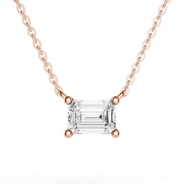 East West Emerald Cut Moissanite Solitaire Necklace