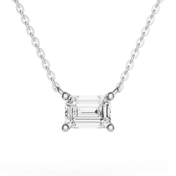 East West Emerald Cut Moissanite Solitaire Necklace